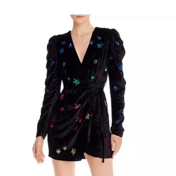 Rococo Sand Mini Dress in Black Velvet Embellished Rainbow Sequin Stars Size XL - Picture 6 of 11